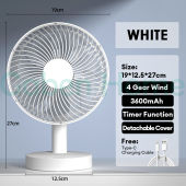 USB Table Fan 7 Blades 4 Speeds Wind 3600MAH Low Noise Electric Fan Home Office Rechargeable Air Cooler Summer Small Cooling Fans