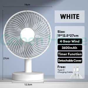 USB Table Fan 7 Blades 4 Speeds Wind 3600MAH Low Noise Electric Fan Home Office Rechargeable Air Cooler Summer Small Cooling Fans