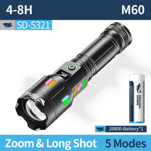 SMILING SHARK SD5321 LED Flashlight Super Bright M60 7000LM 5Mode 26800 Type-c Rechargeable Torch Light With Color Fluorescence Waterproof Outdoor Camping