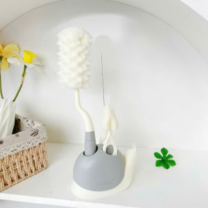 Cọ súc rửa bình sữa mút xốp Kichilachi 3 chi tiết an toàn cho bé có đế cắm hình ốc sên