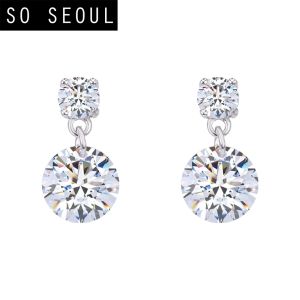 SO SEOUL Athena Solitaire Round Brilliant Diamond Simulant Cubic Zircon Dangle Pierced Stud Earrings