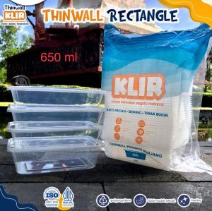 Thinwall persegi panjang 650ml + tutup / kotak makan plastik KLIR - ANTI PECAH - ANTI BOCOR isi 25pcs