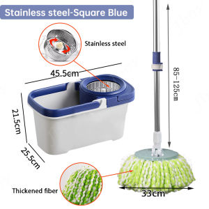 Jbos Mop with bucket 360°Rotating mop No hand washing Stainless steel basket Increase and thicken Wet and dry dual use wood floor Wall Automatic dehydration Household labor-saving mop
