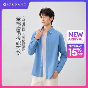 Giordano Men Solid color long sleeve brushed cotton shirt Free Shipping 18046007