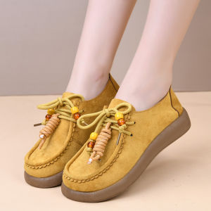 Free Shipping Retro WomenS Shoes New Spring/Autumn Collection Breathable Fabric Loafers With Soft Soles Beaded Casual Shoes Kangaroo-Style Shoes