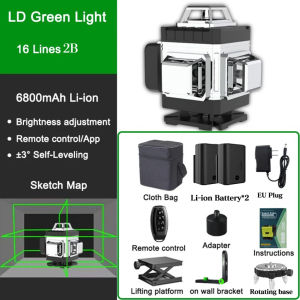 Keletool Laser Level 16 Lines Mesin Self Leveling Laser Bangunan Waterpass Laser Keramik Laser Level Leveling 4D 16 Line Digital Meteran Level Tingkat Waterpas Laser Level 4 in 1 Alat Laser Tukang Laser