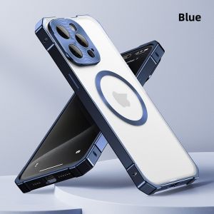 Magnetic Translucent Matte Case for iPhone 16 Pro Max with Magsafe Luxury Metal Frame with Lens Protection Shockproof Phone Casing Cover for iPhone 15 Pro Max