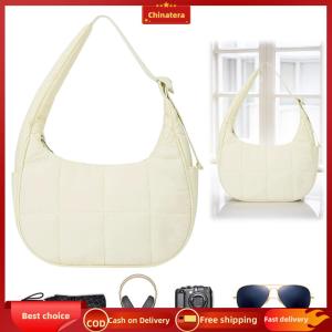 [Chinatera Malll] Nylon Quilted Shoulder Purses with Adjustable Strap Quilted Crescent Shoulder Bag Crescent Underarm Shoulder Bag for Women Girls
