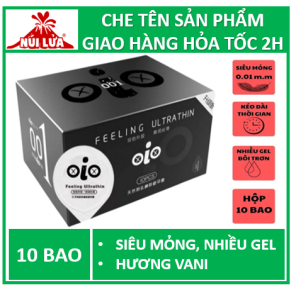 Bao cao su siêu mỏng OIO 001 Đen tạo cảm giác chân thật nhiều gel bôi trơn kéo dài thời gian quan hệ - Hộp 10 bao