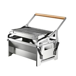 DJRGS Folding 360° Rotating Steel Grill Removable Barbecue Net Wood Handle Portable Flip Charcoal Grill Heavy Duty Rust‑Proof Small Barbecue Grill Camping