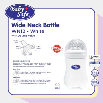 Baby Safe Botol Susu Bayi Anti Kolik Wide Neck Warna-Warni dengan Lembut & Teat Wide - Unisex