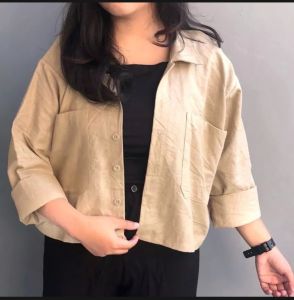 Kemeja Crop Linen - Kemeja Oversize Crop Linen - Kemeja Wanita Oversize
