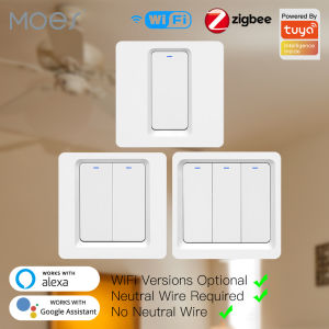 MOES Tuya WiFi Smart Switch Push Button Wall Light Switch No Neutral Wire and N+L Required Alexa Home Compatible