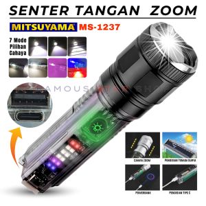 Senter Swat Police Terbaik Zoom 7 mode cahaya senter MITSUYAMA MS-1237 (Bisa Power Bank) /Senter Led Rechargeable /Senter led jarak jauh/ Senter Cas Usb/ Senter Led Rechargeable