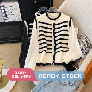 Womens Cardigan Striped Stitching Long-sleeved Knit Cardigan Coat