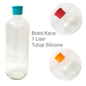 Botol Kaca 1 Liter + Tutup silicone Botol minyak Botol madu ( BOTOL = TUTUP SILICONE WARNA )