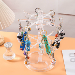 Countertop Acrylic Rotating Keychain Rack Adjustable 2 Tire Spinner Display Holder Trinkets Organizer Stand