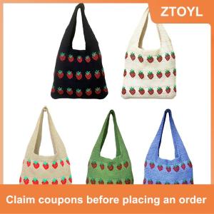 【ZTOYL】 Túi xách đan móc đeo vai họa tiết dâu tây ngọt ngào phong cách thường ngày dung tích lớn túi tote thời trang túi mua sắm dành cho nữ quà tặng