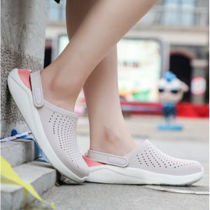 Crocs LiteRide Clog in light gray/pink/orange for women. Beautiful shoes good quality durable fashionable and popular. Perfect for beach trips/swimming. Light soft comfortable and pain-relieving.