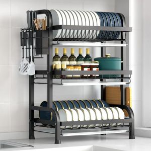 Rak Piring Wastafel Kokoh Kuat Rak Piring Dapur Stainless Steel Penyimpanan Rak Pengering Piring
