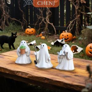 [COD] CHENJ ของตกแต่งรูปผี-3แพ็ครูปปั้นผีฮาโลวีนขนาดเล็กสำหรับตกแต่งบ้าน-รูปผีขนาดเล็กน่ารักน่ากลัวของตกแต่งวันฮาโลวีน