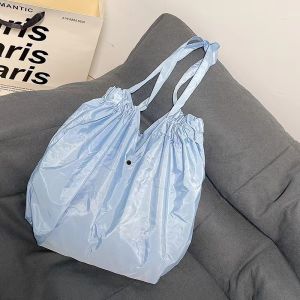 (SG Seller) Foldable Shopping Bag Eco-friendly Bag Nylon Handbag Drawstring Shoulder Grocery Bags Folding Shopping Bags Large-capacity Reusable Supermarket Bags