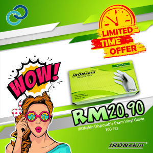 Vinyl Disposable Glove 100Pcs/Box - IRONskin Powder Free M4.5g - Food Handling, Ambidextrous, Beaded Cuff, Clear/Blue/White - Polyvinyl Chloride, Non-Sterile