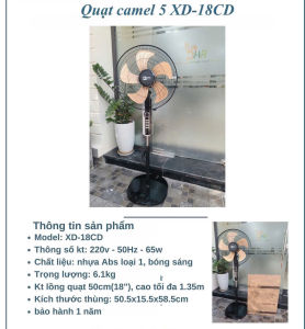 Quạt Điện - Quạt Cây Đứng CAMEL Motor Cao Cấp Tiết Kiệm Điện Năng Công Suất 65W 4 Tốc Độ Gió Quạt 5 Cánh Êm Ái Bảo Hành 12 Tháng Huvi Home