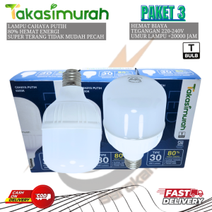 bola lampu led 30watt paket murah 1paket 3pcs TAKASIMURAH bohlam lampu led cahaya putih terang T30W