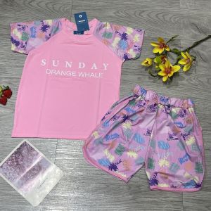 Đồ bơi bé gái 2 mảnh áo ngắn tay phủ bụng quần đùi họa tiết dễ thương nhiều màu chất liệu thun lạnh BINSPORTS BB035