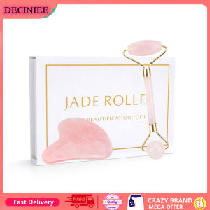 DECINIEE Face Lift Up Jade Stone Roller Rose Gua Sha Quartz Natural Crystal Stone Slimming Thin Chin Facial Skin Care Tools With Box Gift