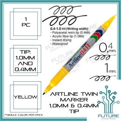 Twin Marker CD-R DVD Marker 1.0 and 0.4 Tip Dual Tip Twin Tip Permanent Marker Pentel Pen Marker Marking Pen Artline Brand Black Blue Red Green Purple Brown Yellow Orange [Future Industries]