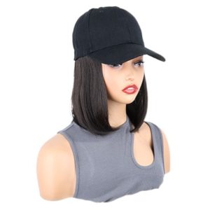 STARGOODS ซินเธติก หมวกเบสบอล วิกผมบ๊อบ ปรับได้ หมวกแก๊ป ทรงผมบ็อบตรงสั้น แฟชั่น ฟูฟ่อง หมวกกันแดดพร้อมวิก ผู้หญิง