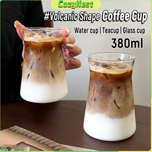 C.N 380ml Creative Style Glass Coffee Cup Volcanic Shape Retro Heat-Resistant Drink Cup 1Pc