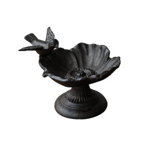 R1A9M Retro Petal Bird Feeder Basin Nostalgic Cast Iron Bird Food Dispenser Multi Functional Waterproof Bird Bath Home