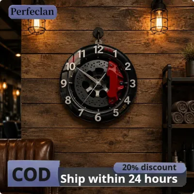 Decorative Wooden Wall Clock Bold Mechanical Brake Disc Style Classic Analog Clock for Modern Interiors
