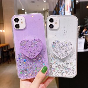 KONSMART Case For VIVO Y02s Y16 Y77 5G Newest 2022 Bling Glitter Star Space Clear Phone Case With Foldable Love Stand Holder For VIVO Y77 5G Soft TPU Flexible Phone Casing