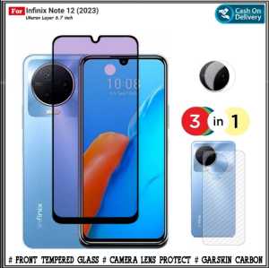Paket 3in1 Tempered Glass For INFINIX NOTE 12 2023 NEW Anti 10D Blue Light Anti Gores Kaca Full Layar Free Anti Gores Camera Dan Garskin Anti Jamur Pengriman Cepat Promo Di AlvaCaseAcc