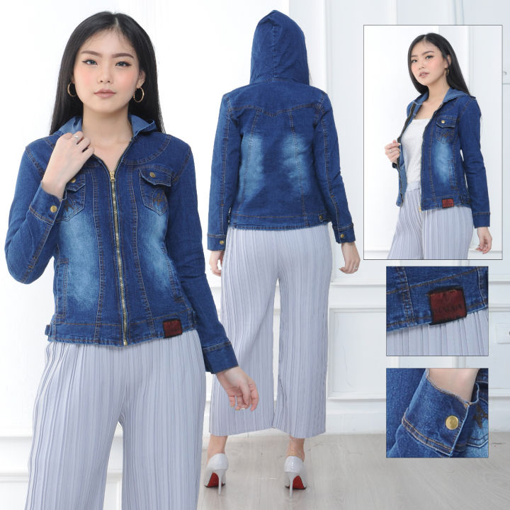 Jaket jeans best sale hoodie wanita