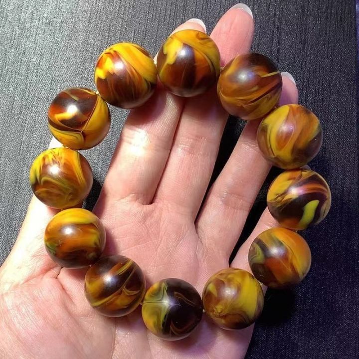 Yellow ambergris Amber Bracelet men's and women's Honey Wax Round Beads ...