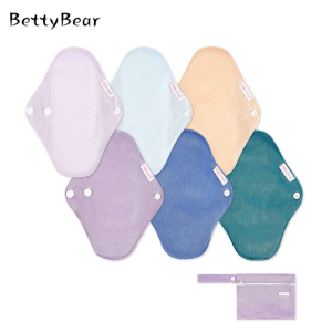 Betty Bear 6 Pieces + 1 Bag Set Female Daily Small Sanitary Pad Can Be Washed and Reused Hypoallergenic Waterproof Menstrual Care Pad