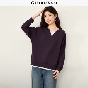 Giordano Beau Monde Women Fake two-piece dolman sleeve cotton sweatshirt Free Shipping 13326645