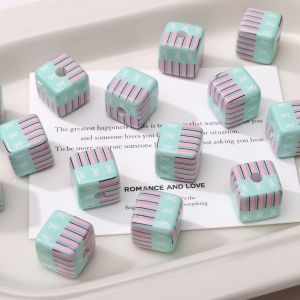 14mm 2pcs/bag Acrylic Printed Square Beads Large Hole Pillar Loose Spacer Beads For Handmade Bracelet Necklace Earring Keychain DIY Craft Jewelry Making Accessories