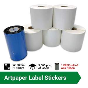 Clinic Labels Bundle Promo - 5 rolls of 80mm x 45mm labels (5000 pcs) & 1 roll of wax ribbon
