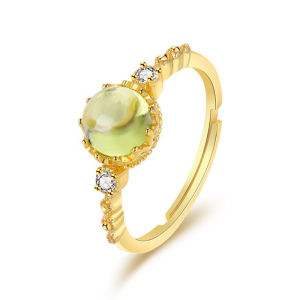 Adjustable Peridot Gold-plated Ring Simple Vintage Temperament Stones 榄绿镀金戒指简约复古气质宝石指环轻奢风