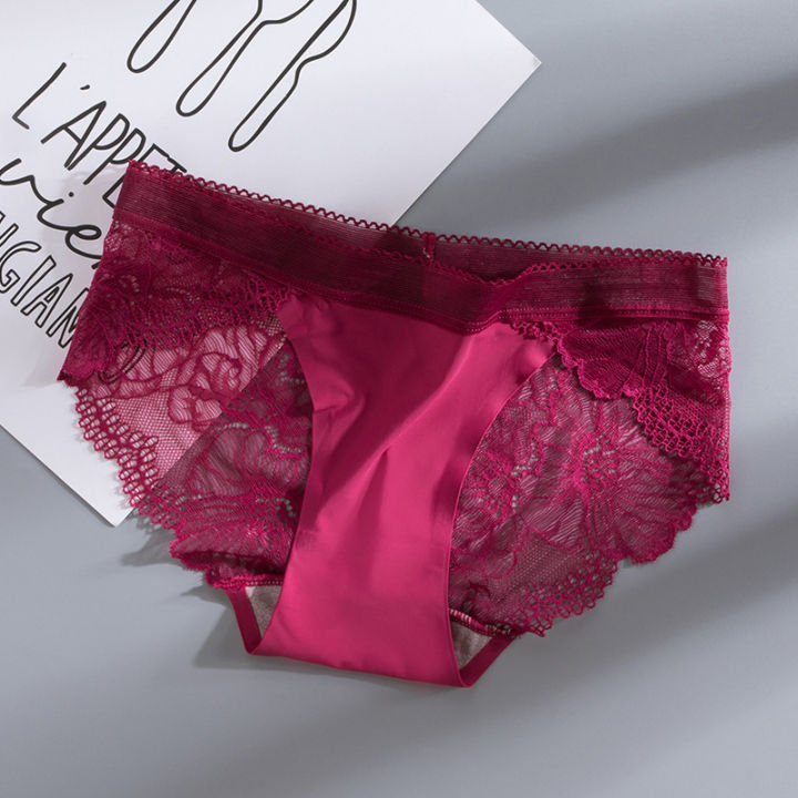 Women Underwear Lace Seamless Low Waist Smooth Silk Satin Lace