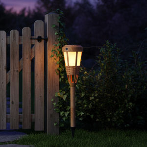 Outdoor Pathway Lights Solar Powered Flickering Flame Torches Waterproof Garden Landscape Lamp Simulated Bamboo Weaving Auto On Off Yard Decor Dusk To Dawn Light