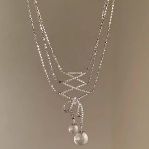 Cool and elegant ballet lace bow ice-transparent necklace vintage high-end style chic and luxurious fashion statement necklace