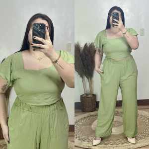 PLUS SIZE Jenny Pants Coords Fabric: Soft linen Measurement: Bust: 44" Waist: 46" Lenght 40" With 2 side pocket Fit from XL up to 4XL