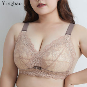 Yingbao Cup C D Women Wireless Bra without Wire Push Up Thin Cup Plus Size Lace Adjustable High Quality Big Size Laides Gathered Underwear Breathable Lingerie Brassiere